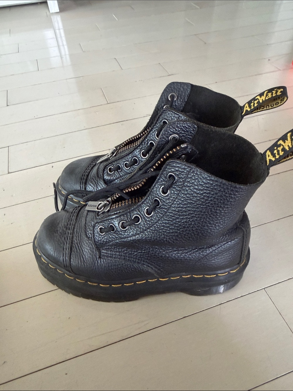 Dr. Martens Black Leather Lace-Up Boots with Front Zipper